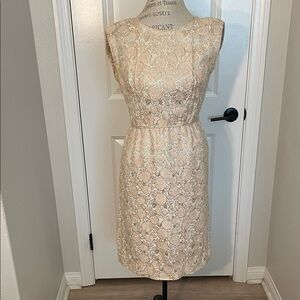 Vintage Cream, Blush, and Gold Midi Dress